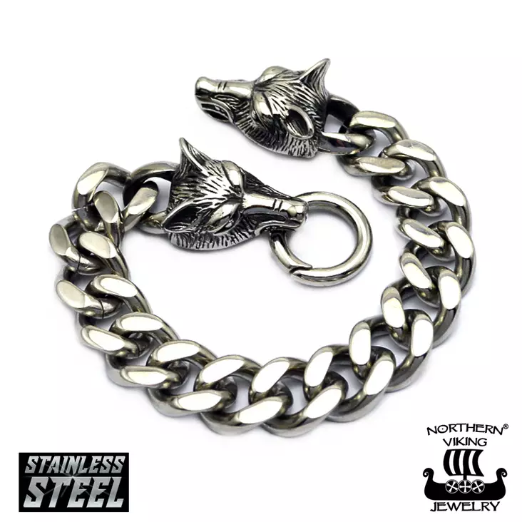 NVJ Rannekoru Steel Chain Wolf Head - Miesten rannekorut - NVJRA012 - 1
