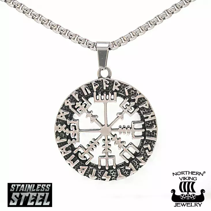 NVJ Riimu Viikinkikompassi-teräsriipus - Miesten kaulakorut - NVJRS086_50cm - 1