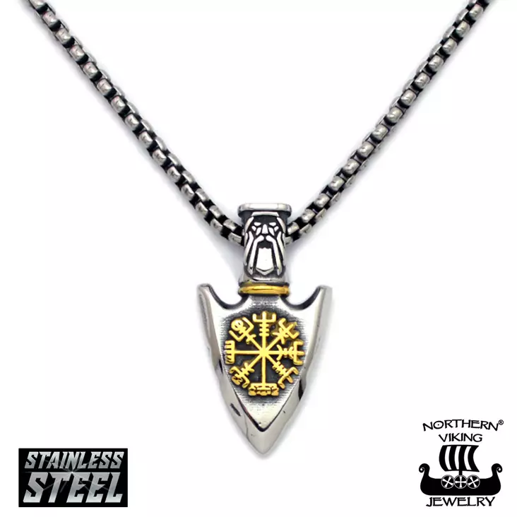 NVJ Vegvisir Spear Teräs kulta riipus 50 - Miesten kaulakorut - NVJRS154_50cm - 1